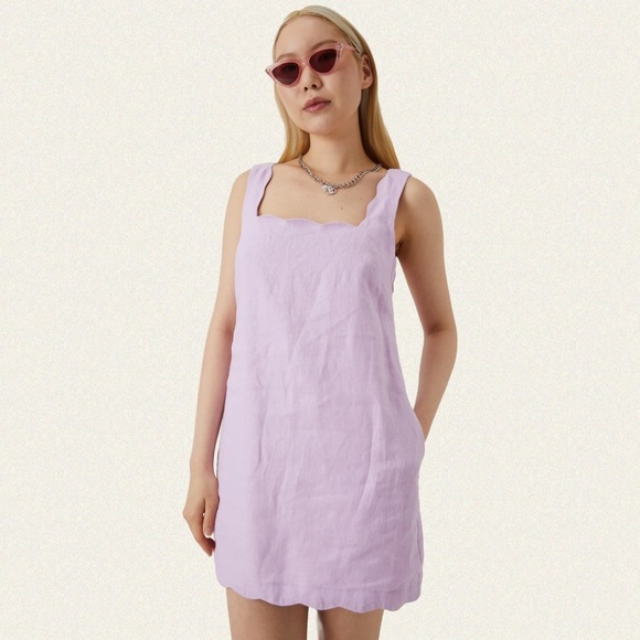 Abercrombie & Fitch Premium Linen Scalloped Mini Dress - Picture 3 of 8